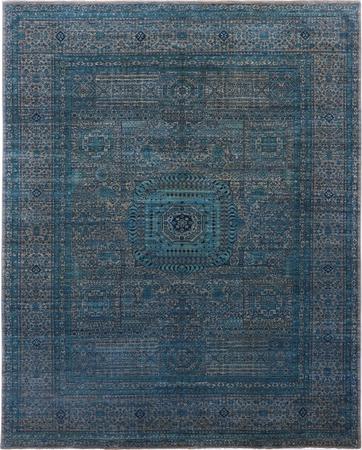 Hand Made Pakistan Mamluk 8'2" x 10'4" Blue Rug